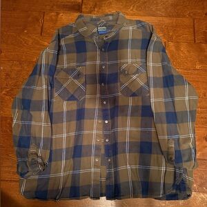 LL Bean Men's Plaid Shirt Jacket - Blue and Brown